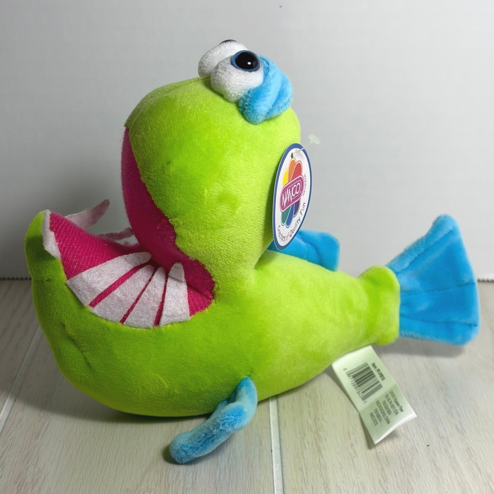 Nanco Piranha Plush Cartoon Animated Green Blue Pink Fish Stuffed Animal Toy